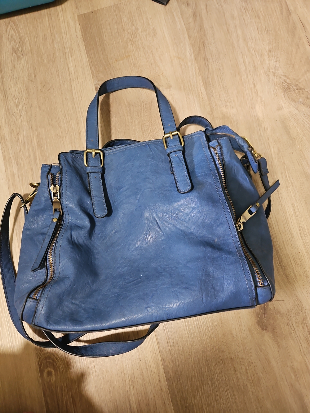 Bueno Blue Faux Leather Satchel Crossbody Bag Structured Everyday Purse
